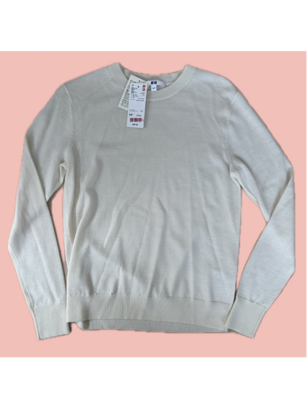 Uniqlo Extra Fine Merino Wool Sweater Cream Ivory NWT Size S